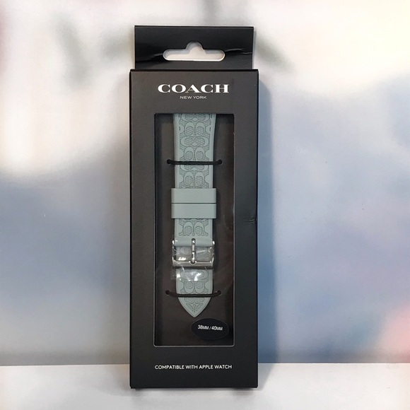 COACH Rubber Teal Embossed Apple Watch Strap for 38 40 41mm Apple Watches *BNIB - Picture 2 of 14